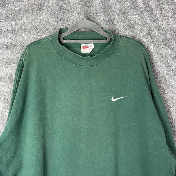 Vintage Nike Long Sleeve Mock Neck Sweatshirt Green Embroidered Swoosh Mens XXL - Picture 3 of 9